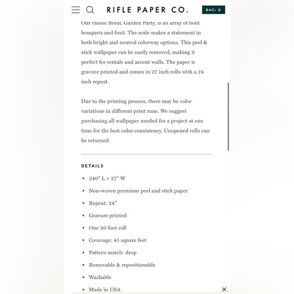 COPY - Rifle Paper Company Peel and Stick Wallpaper in shrink wrap 1 ROLL OF 4 … - Picture 4 of 4